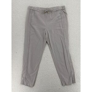 ELLEN TRACY Women Size L Tan Khaki Linen Blend Cropped Pants Drawstring Waist